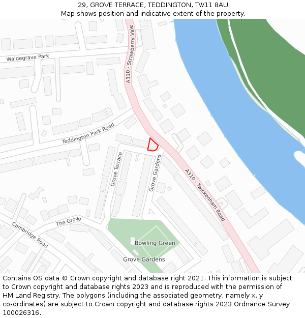 29, GROVE TERRACE, TEDDINGTON, TW11 8AU: Location map and indicative extent of plot