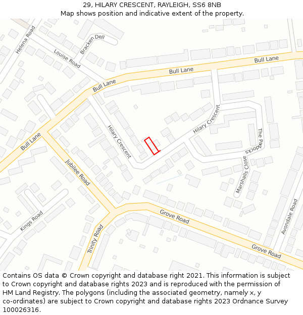 29, HILARY CRESCENT, RAYLEIGH, SS6 8NB: Location map and indicative extent of plot