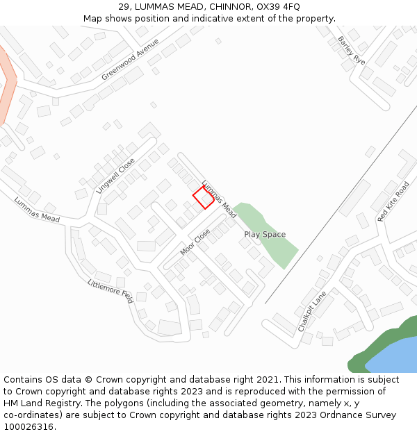 29, LUMMAS MEAD, CHINNOR, OX39 4FQ: Location map and indicative extent of plot