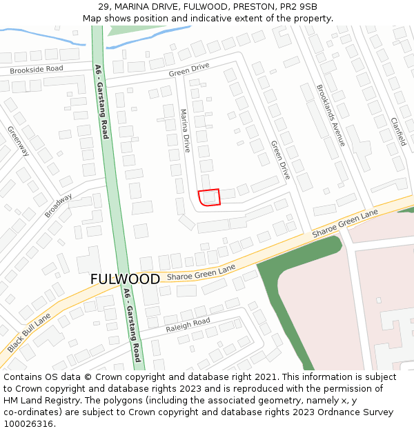 29, MARINA DRIVE, FULWOOD, PRESTON, PR2 9SB: Location map and indicative extent of plot