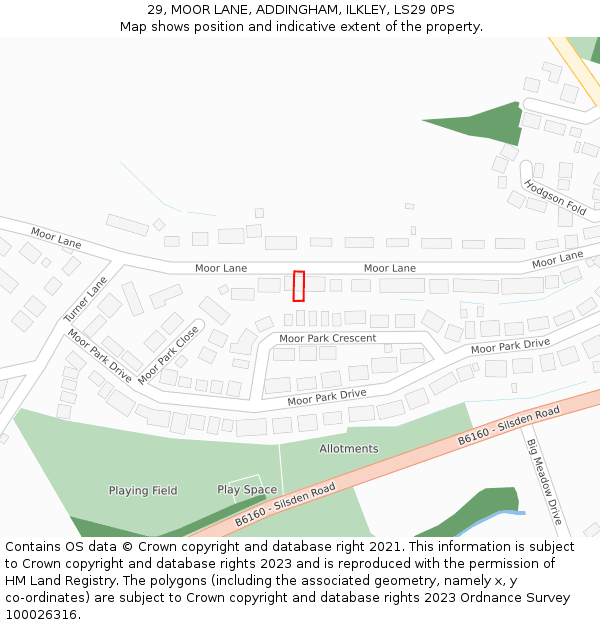 29, MOOR LANE, ADDINGHAM, ILKLEY, LS29 0PS: Location map and indicative extent of plot