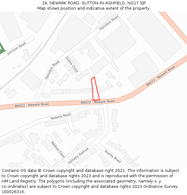 29, NEWARK ROAD, SUTTON-IN-ASHFIELD, NG17 5JP: Location map and indicative extent of plot