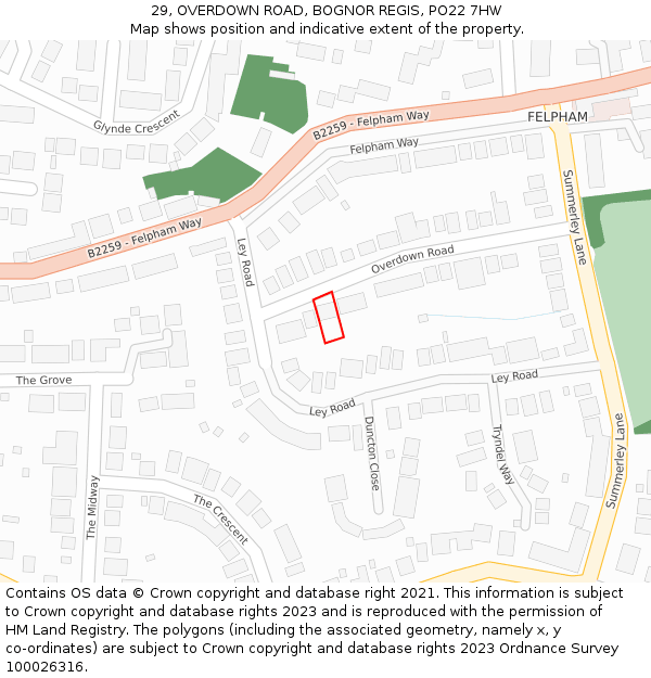 29, OVERDOWN ROAD, BOGNOR REGIS, PO22 7HW: Location map and indicative extent of plot