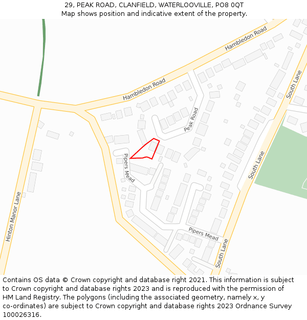 29, PEAK ROAD, CLANFIELD, WATERLOOVILLE, PO8 0QT: Location map and indicative extent of plot