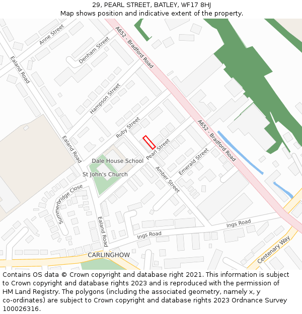 29, PEARL STREET, BATLEY, WF17 8HJ: Location map and indicative extent of plot