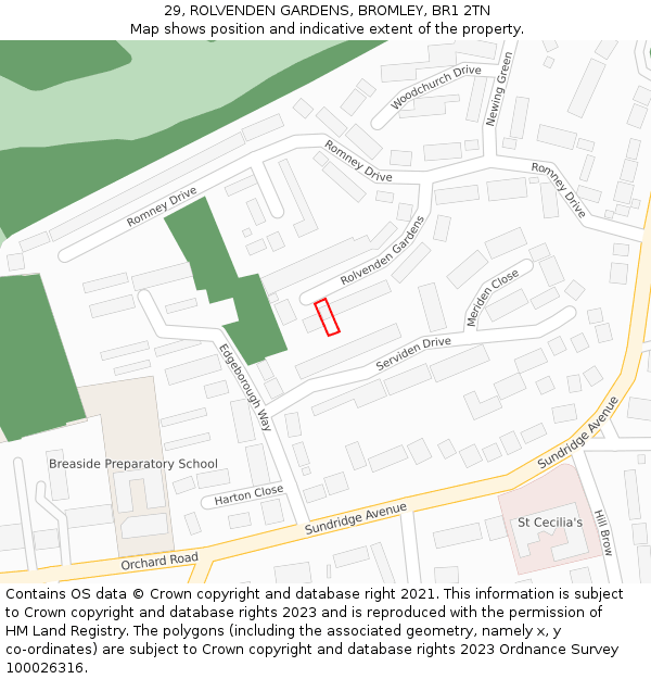 29, ROLVENDEN GARDENS, BROMLEY, BR1 2TN: Location map and indicative extent of plot