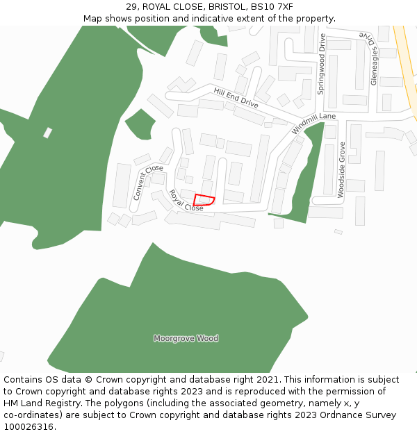 29, ROYAL CLOSE, BRISTOL, BS10 7XF: Location map and indicative extent of plot