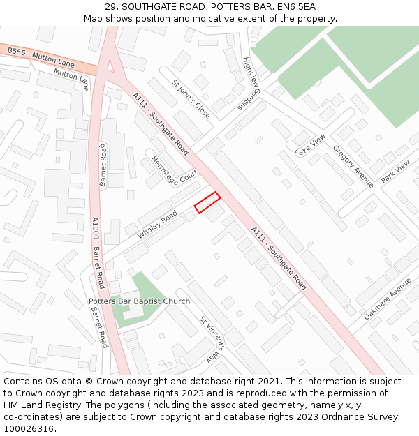 29, SOUTHGATE ROAD, POTTERS BAR, EN6 5EA: Location map and indicative extent of plot