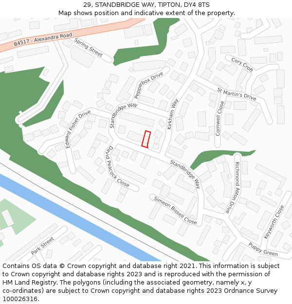 29, STANDBRIDGE WAY, TIPTON, DY4 8TS: Location map and indicative extent of plot