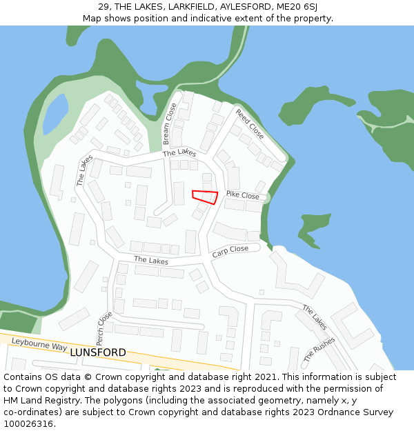 29, THE LAKES, LARKFIELD, AYLESFORD, ME20 6SJ: Location map and indicative extent of plot