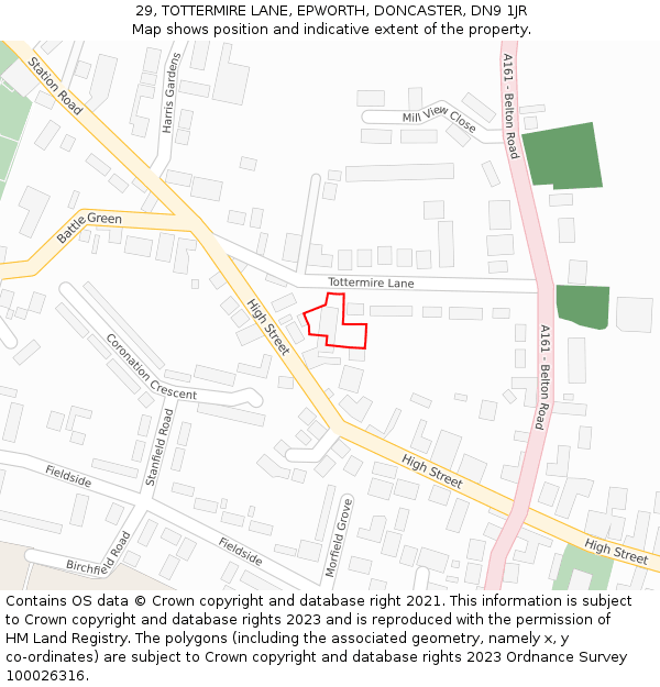 29, TOTTERMIRE LANE, EPWORTH, DONCASTER, DN9 1JR: Location map and indicative extent of plot