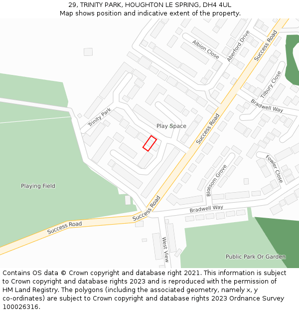 29, TRINITY PARK, HOUGHTON LE SPRING, DH4 4UL: Location map and indicative extent of plot