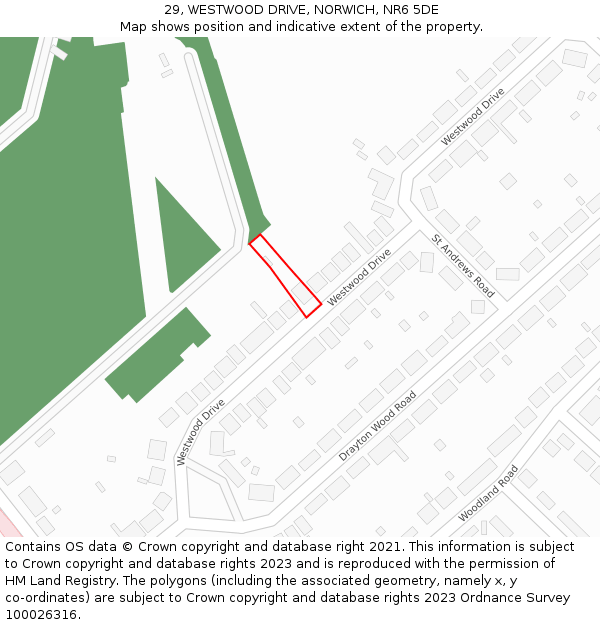 29, WESTWOOD DRIVE, NORWICH, NR6 5DE: Location map and indicative extent of plot