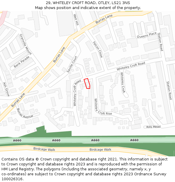 29, WHITELEY CROFT ROAD, OTLEY, LS21 3NS: Location map and indicative extent of plot