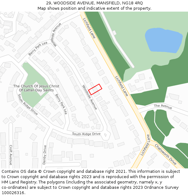 29, WOODSIDE AVENUE, MANSFIELD, NG18 4RQ: Location map and indicative extent of plot