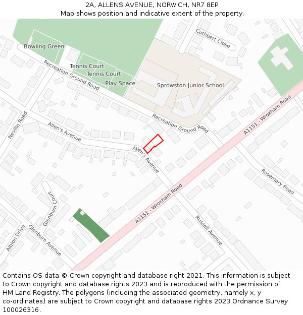 2A, ALLENS AVENUE, NORWICH, NR7 8EP: Location map and indicative extent of plot