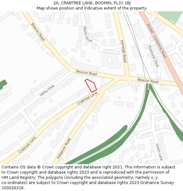 2A, CRABTREE LANE, BODMIN, PL31 1BJ: Location map and indicative extent of plot