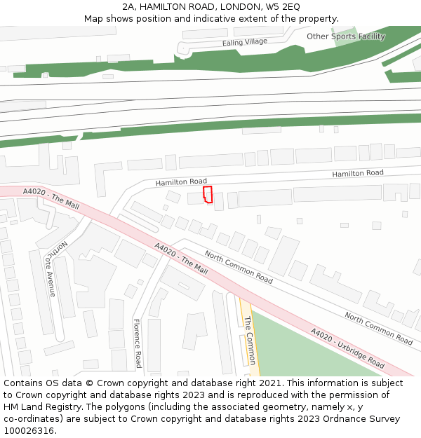 2A, HAMILTON ROAD, LONDON, W5 2EQ: Location map and indicative extent of plot