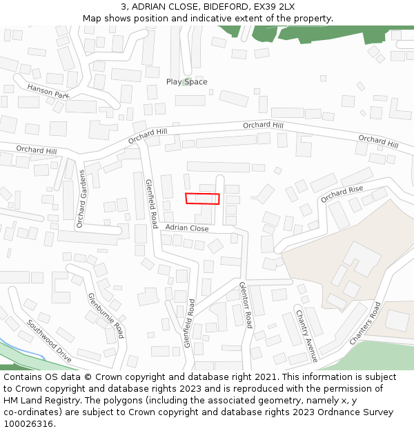 3, ADRIAN CLOSE, BIDEFORD, EX39 2LX: Location map and indicative extent of plot