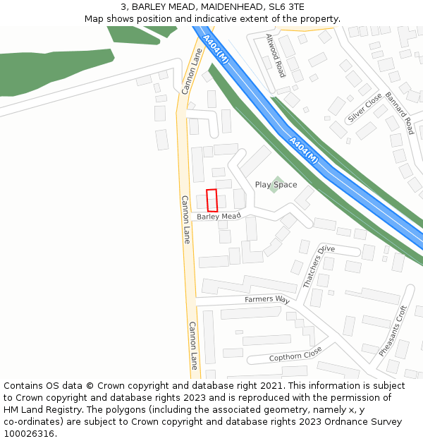 3, BARLEY MEAD, MAIDENHEAD, SL6 3TE: Location map and indicative extent of plot