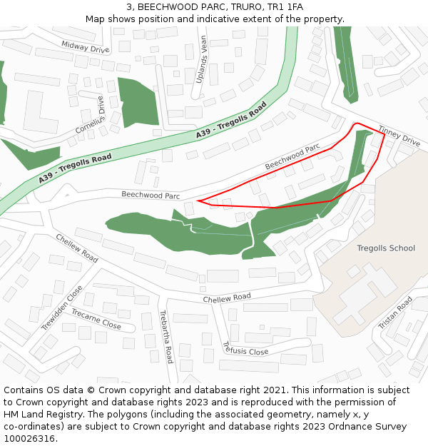 3, BEECHWOOD PARC, TRURO, TR1 1FA: Location map and indicative extent of plot