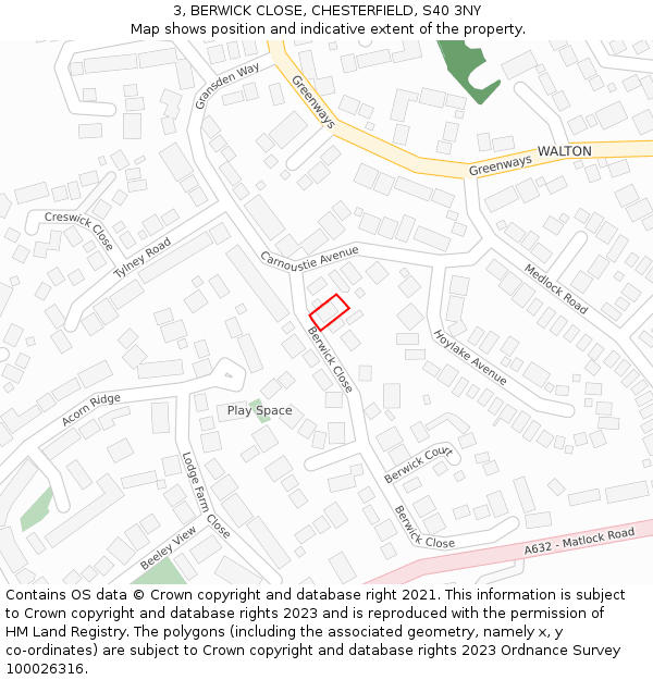 3, BERWICK CLOSE, CHESTERFIELD, S40 3NY: Location map and indicative extent of plot