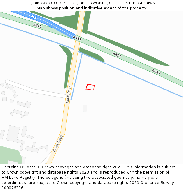 3, BIRDWOOD CRESCENT, BROCKWORTH, GLOUCESTER, GL3 4WN: Location map and indicative extent of plot