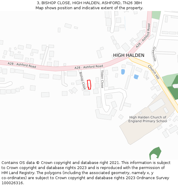 3, BISHOP CLOSE, HIGH HALDEN, ASHFORD, TN26 3BH: Location map and indicative extent of plot