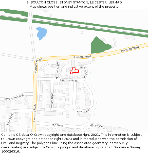 3, BOULTON CLOSE, STONEY STANTON, LEICESTER, LE9 4AQ: Location map and indicative extent of plot