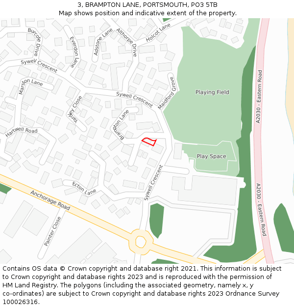 3, BRAMPTON LANE, PORTSMOUTH, PO3 5TB: Location map and indicative extent of plot