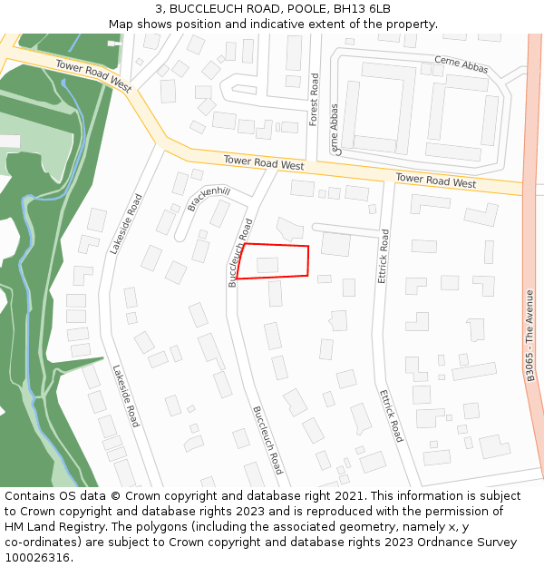 3, BUCCLEUCH ROAD, POOLE, BH13 6LB: Location map and indicative extent of plot