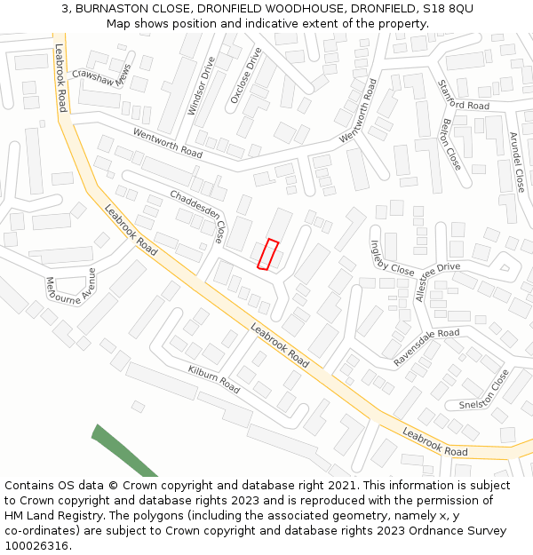 3, BURNASTON CLOSE, DRONFIELD WOODHOUSE, DRONFIELD, S18 8QU: Location map and indicative extent of plot