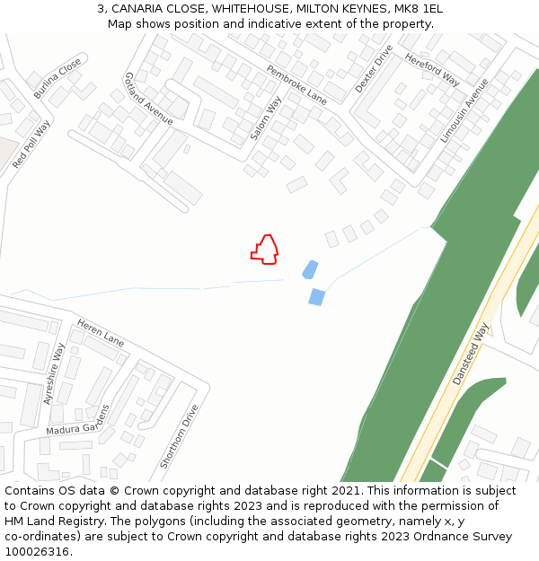 3, CANARIA CLOSE, WHITEHOUSE, MILTON KEYNES, MK8 1EL: Location map and indicative extent of plot