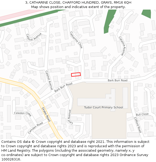 3, CATHARINE CLOSE, CHAFFORD HUNDRED, GRAYS, RM16 6QH: Location map and indicative extent of plot