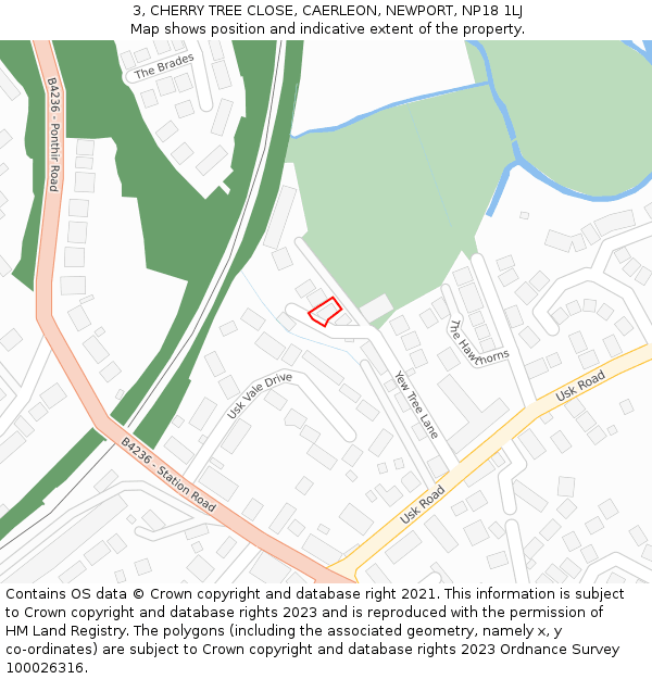 3, CHERRY TREE CLOSE, CAERLEON, NEWPORT, NP18 1LJ: Location map and indicative extent of plot