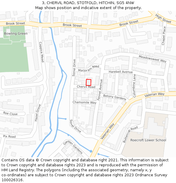 3, CHERVIL ROAD, STOTFOLD, HITCHIN, SG5 4NW: Location map and indicative extent of plot