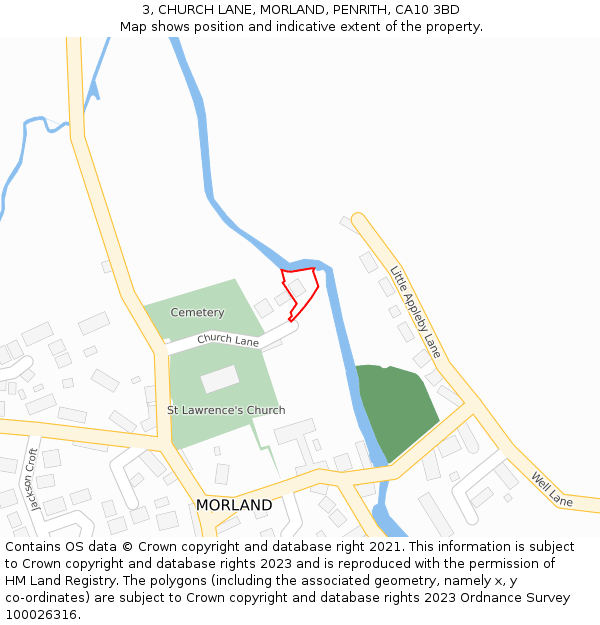 3, CHURCH LANE, MORLAND, PENRITH, CA10 3BD: Location map and indicative extent of plot