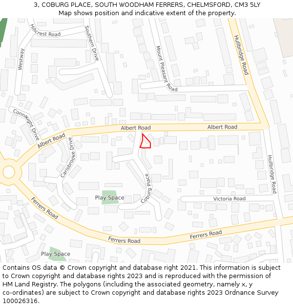 3, COBURG PLACE, SOUTH WOODHAM FERRERS, CHELMSFORD, CM3 5LY: Location map and indicative extent of plot