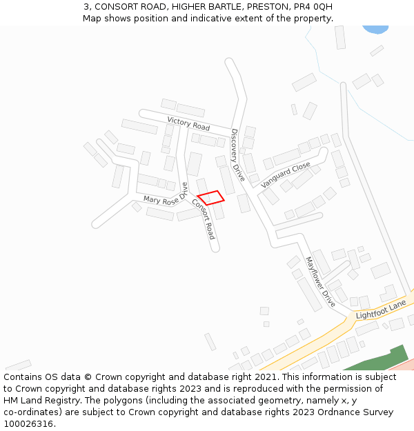 3, CONSORT ROAD, HIGHER BARTLE, PRESTON, PR4 0QH: Location map and indicative extent of plot