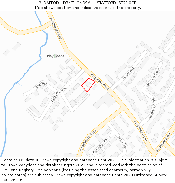 3, DAFFODIL DRIVE, GNOSALL, STAFFORD, ST20 0GR: Location map and indicative extent of plot