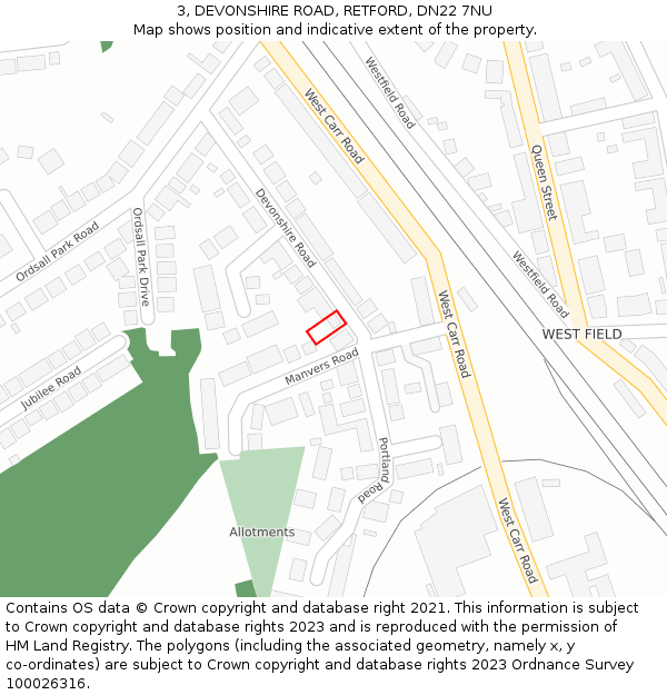 3, DEVONSHIRE ROAD, RETFORD, DN22 7NU: Location map and indicative extent of plot