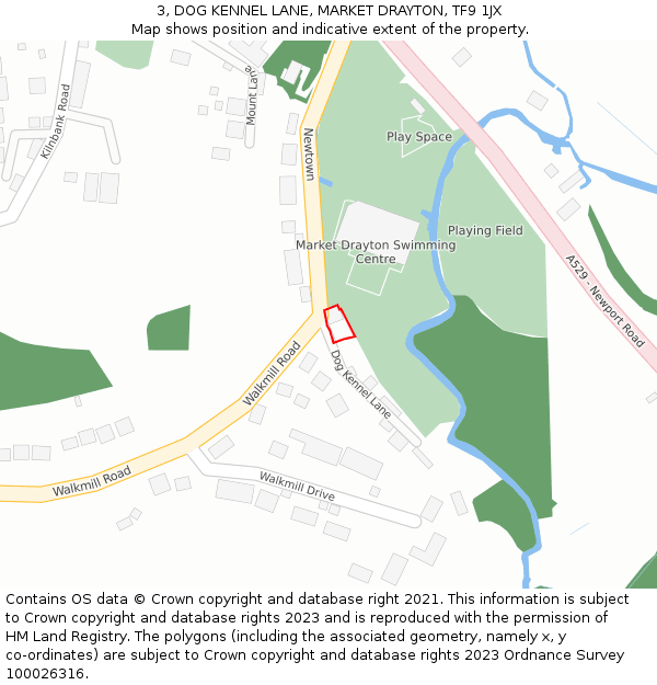 3, DOG KENNEL LANE, MARKET DRAYTON, TF9 1JX: Location map and indicative extent of plot