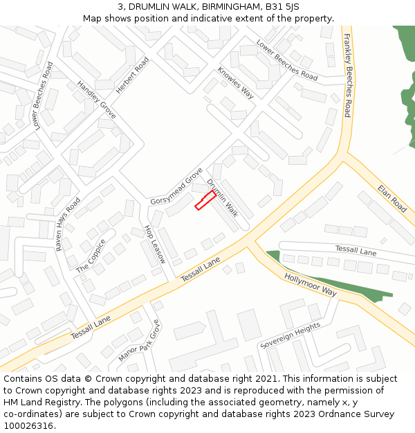 3, DRUMLIN WALK, BIRMINGHAM, B31 5JS: Location map and indicative extent of plot