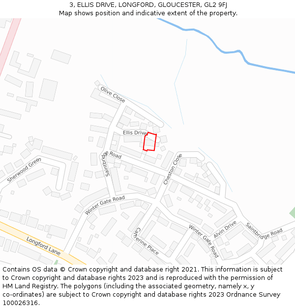 3, ELLIS DRIVE, LONGFORD, GLOUCESTER, GL2 9FJ: Location map and indicative extent of plot