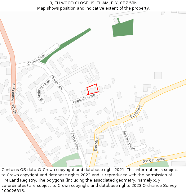 3, ELLWOOD CLOSE, ISLEHAM, ELY, CB7 5RN: Location map and indicative extent of plot