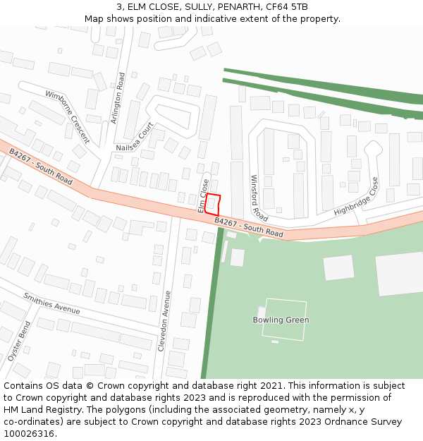 3, ELM CLOSE, SULLY, PENARTH, CF64 5TB: Location map and indicative extent of plot