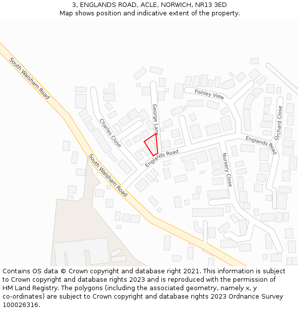 3, ENGLANDS ROAD, ACLE, NORWICH, NR13 3ED: Location map and indicative extent of plot