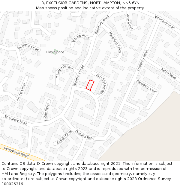 3, EXCELSIOR GARDENS, NORTHAMPTON, NN5 6YN: Location map and indicative extent of plot