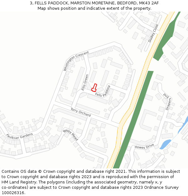 3, FELLS PADDOCK, MARSTON MORETAINE, BEDFORD, MK43 2AF: Location map and indicative extent of plot