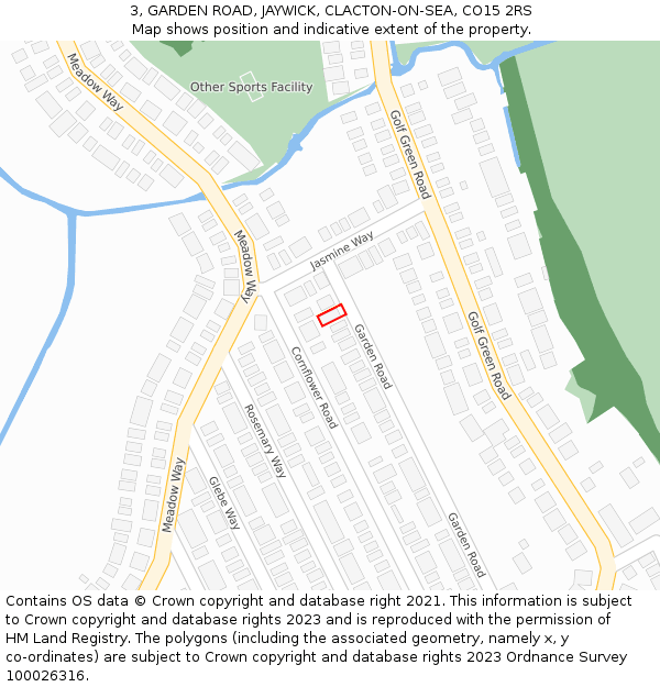 3, GARDEN ROAD, JAYWICK, CLACTON-ON-SEA, CO15 2RS: Location map and indicative extent of plot